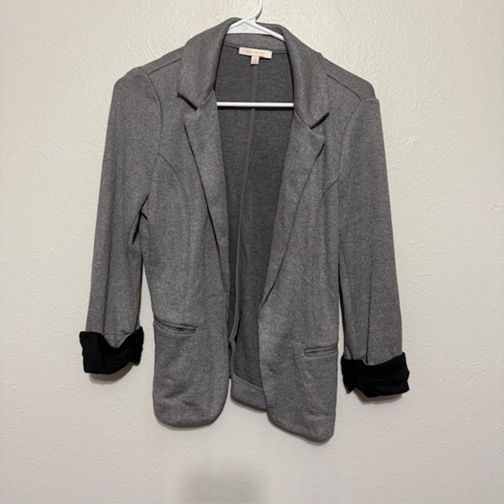 Skies Are Blue Asa Grey Knit Open Front Blazer Jacket Size XS
